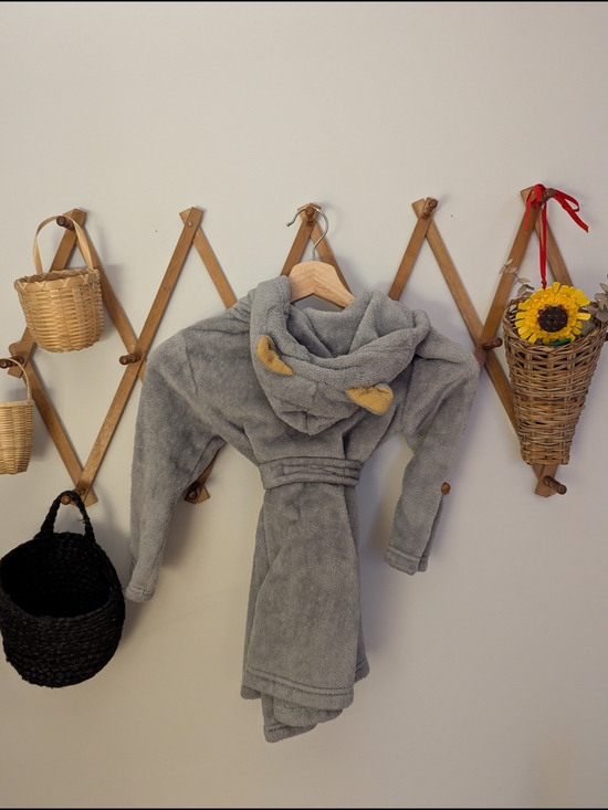 Gray Hooded Kids Robe - Picture 4 of 4